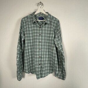 Pendleton Womens XL Plaid Long Sleeve Button Up Shirt Cotton Green White Casual